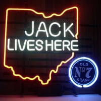 New Jack Daniels Lives Here Ohio Old #7 Whiskey Real Neon Bier Bar Bord