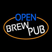 Open Brew Pub Oval With Orange Border Neonreclame