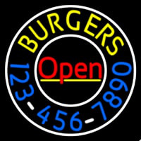 Open Burgers With Numbers Circle Neonreclame