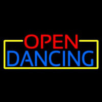 Open Dancing With Yellow Border Neonreclame
