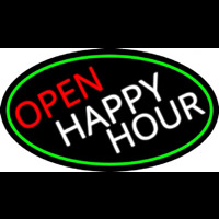Open Happy Hour Oval With Green Border Neonreclame