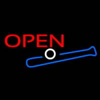 Open In Bright Red With Blue Bat And White Ball Neonreclame
