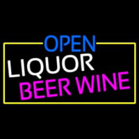 Open Liquor Beer Wine With Yellow Border Neonreclame