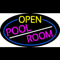 Open Pool Room Oval With Blue Border Neonreclame