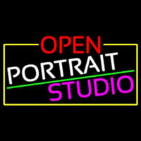 Open Portrait Studio With Yellow Border Neonreclame