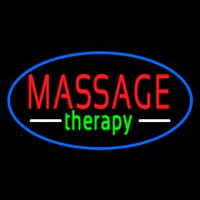 Oval Massage Therapy Blue Border Neonreclame