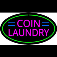 Pink Coin Laundry Oval Green Border Neonreclame