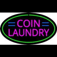 Pink Coin Laundry Oval Green Border Neonreclame