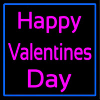 Pink Cursive Happy Valentines Day With Blue Border Neonreclame