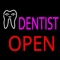 Pink Dentist Tooth Logo Block Open Neonreclame