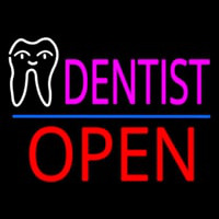 Pink Dentist White Tooth Blue Line Open Neonreclame