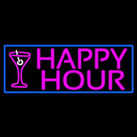 Pink Happy Hour And Wine Glass With Blue Border Neonreclame