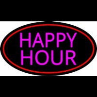Pink Happy Hour Oval With Red Border Neonreclame