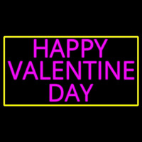 Pink Happy Valentines Day With Yellow Border Neonreclame