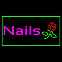 Pink Nails With Flower Logo Green Border Neonreclame