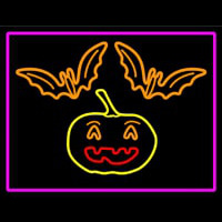 Pumpkin And Bats With Pink Border Neonreclame