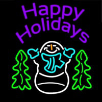 Purple Happy Holidays Snow Man Neonreclame