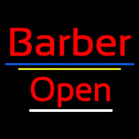 Red Barber Open Blue Yellow Lines Neonreclame