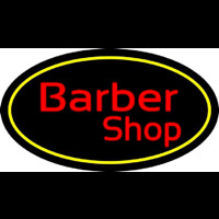 Red Barber Shop Oval Yellow Border Neonreclame