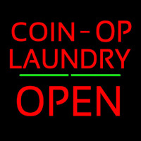 Red Coin Op Laundry Block Open Green Line Neonreclame