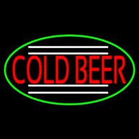 Red Cold Beer Oval With Green Border Neonreclame