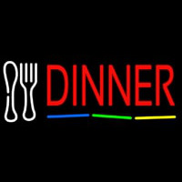 Red Dinner Multicolored Line With Spoon And Fork Neonreclame