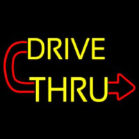 Red Drive Thru With Curved Arrow Neonreclame