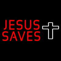 Red Jesus Saves White Cross Neonreclame