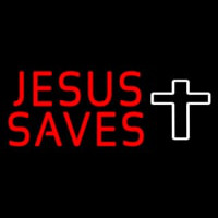 Red Jesus Saves White Cross Neonreclame