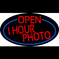 Red Open One Hour Photo Oval With Blue Border Neonreclame