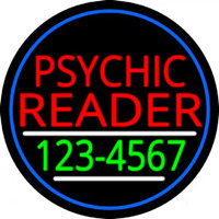 Red Psychic Reader With Green Phone Number And Blue Border Neonreclame