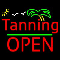 Red Tanning Block Open Palm Tree Neonreclame