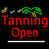 Red Tanning Open White Line With Palm Tree Neonreclame