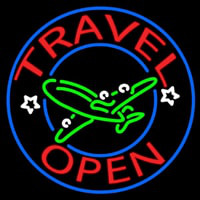 Red Travel Open Blue Circle Neonreclame