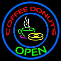Round Red Coffee Donuts Open Neonreclame