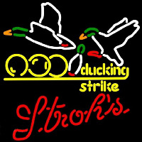 Strohs Bowling Sucking Strike Beer Sign Neonreclame