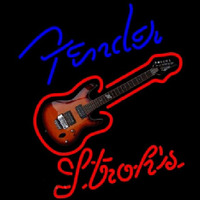 Strohs Fender Blue Red Guitar Beer Sign Neonreclame