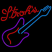 Strohs Guitar Purple Red Beer Sign Neonreclame