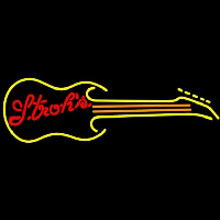 Strohs Guitar Yellow Orange Beer Sign Neonreclame