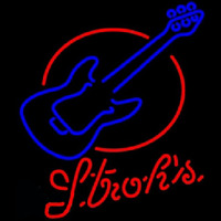 Strohs Red Round Guitar Beer Sign Neonreclame