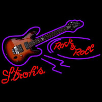 Strohs Rock N Roll Electric Guitar Beer Sign Neonreclame