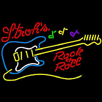 Strohs Rock N Roll Yellow Guitar Beer Sign Neonreclame