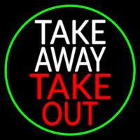 Take Away Take Out Oval With Green Border Neonreclame