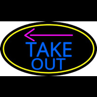 Take Out And Arrow Oval With Yellow Border Neonreclame