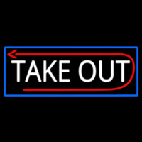Take Out And Arrow With Blue Border Neonreclame