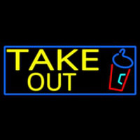 Take Out And Wine Glass With Blue Border Neonreclame