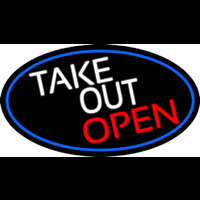 Take Out Open Oval With Blue Border Neonreclame