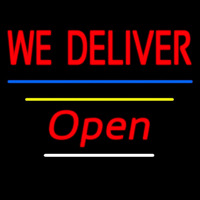 We Deliver Open Blue And Yellow Line Neonreclame