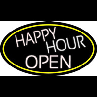 White Happy Hour Open Oval With Yellow Border Neonreclame