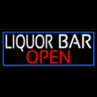 White Liquor Bar Open With Blue Border Neonreclame